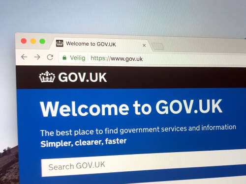 An image showing the GOV.UK website landing page in a web browser. 